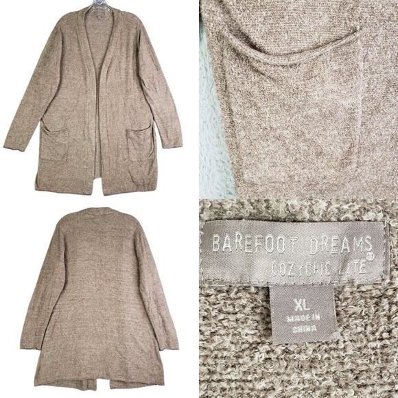 Barefoot Dreams Cardigan Open Front Cozy Chic Lite Brown Women’s Size XL Pockets - Picture 1 of 9